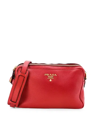 Pre-owned Prada Double Zip Camera Bag Vitello Phenix Medium Crossbody Bag In Red