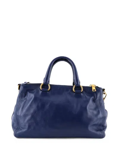 Pre-owned Prada Double Zip Convertible Soft Calf Large Tote Bag In Blue
