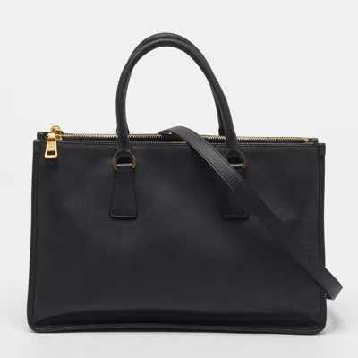Pre-owned Prada Double Zip Frame Black Saffiano Lux Leather Tote