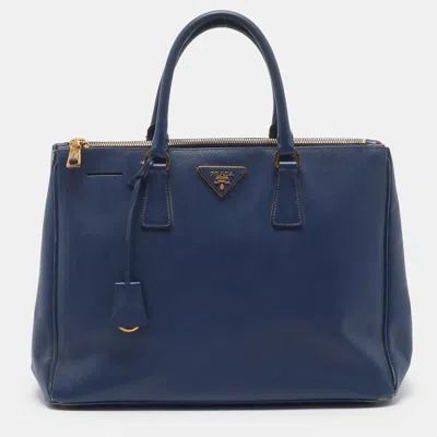 Pre-owned Prada Double Zip Large Blue Saffiano Leather Tote