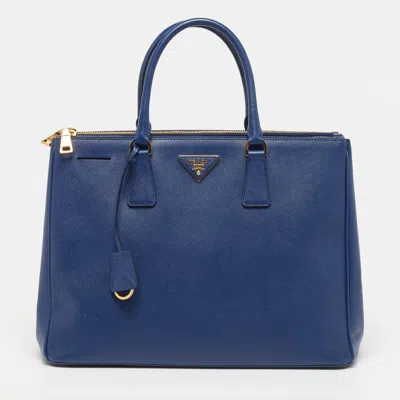Pre-owned Prada Double Zip Large Navy Blue Saffiano Leather Tote