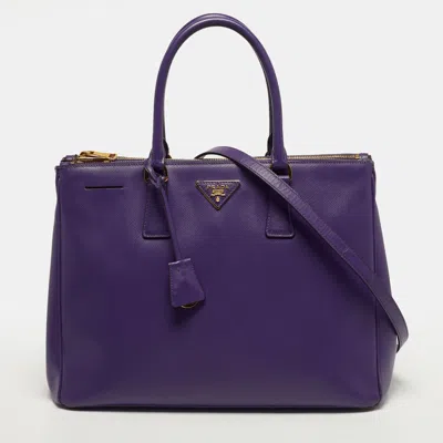 Pre-owned Prada Double Zip Large Saffiano Leather Tote In Purple