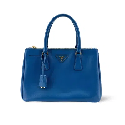 Pre-owned Prada Double Zip Lux Saffiano Leather Blue Leather Tote Bag Bag ()