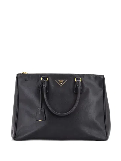 Pre-owned Prada Double Zip Lux Saffiano Leather Large Tote Bag In Black