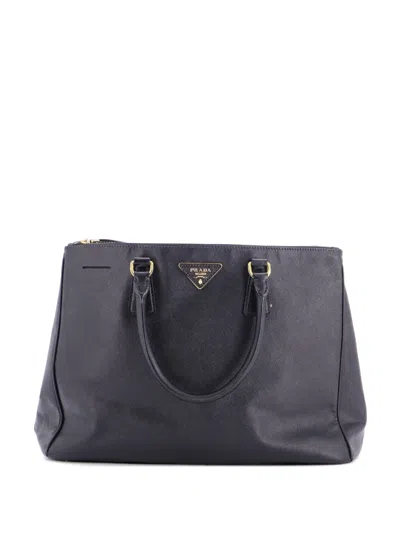 Pre-owned Prada Double Zip Lux Saffiano Leather Large Tote Bag In Black