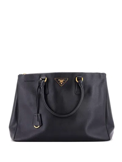 Pre-owned Prada Double Zip Lux Saffiano Leather Large Tote Bag In Black