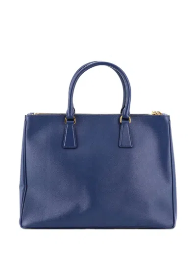 Pre-owned Prada Double Zip Lux Saffiano Leather Large Tote Bag In Blue