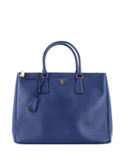 Pre-owned Prada Double Zip Lux Saffiano Leather Large Tote Bag In Blue