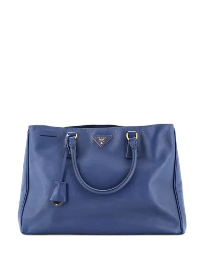 Pre-owned Prada Double Zip Lux Saffiano Leather Large Tote Bag In Blue