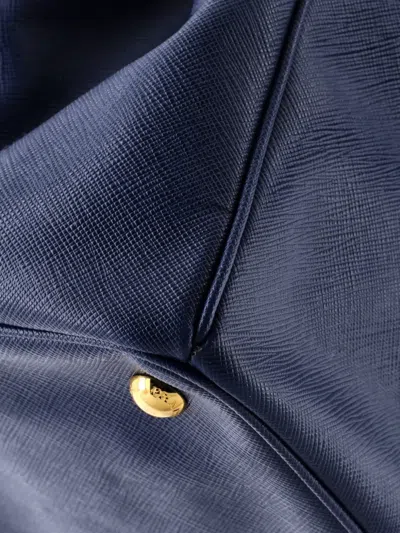 Pre-owned Prada Double Zip Lux Saffiano Leather Large Tote Bag In Blue