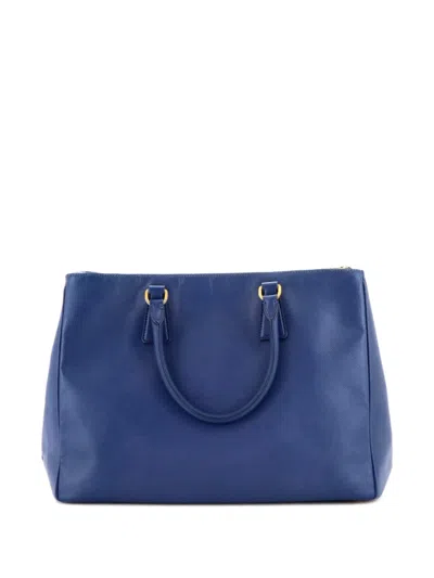 Pre-owned Prada Double Zip Lux Saffiano Leather Large Tote Bag In Blue