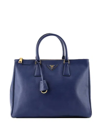 Pre-owned Prada Double Zip Lux Saffiano Leather Large Tote Bag In Blue