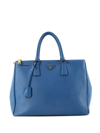 Pre-owned Prada Double Zip Lux Saffiano Leather Large Tote Bag In Blue