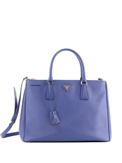 Pre-owned Prada Double Zip Lux Saffiano Leather Large Tote Bag In Blue