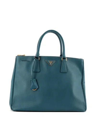 Pre-owned Prada Double Zip Lux Saffiano Leather Large Tote Bag In Blue