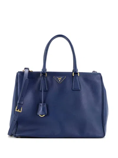 Pre-owned Prada Double Zip Lux Saffiano Leather Large Tote Bag In Blue