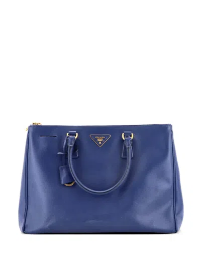 Pre-owned Prada Double Zip Lux Saffiano Leather Large Tote Bag In Blue