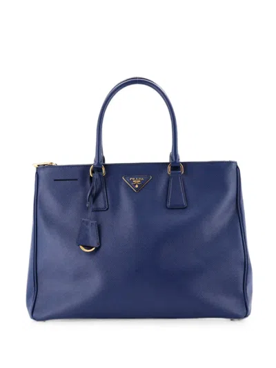 Pre-owned Prada Double Zip Lux Saffiano Leather Large Tote Bag In Blue