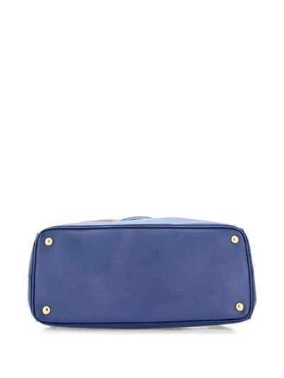 Pre-owned Prada Double Zip Lux Saffiano Leather Large Tote Bag In Blue