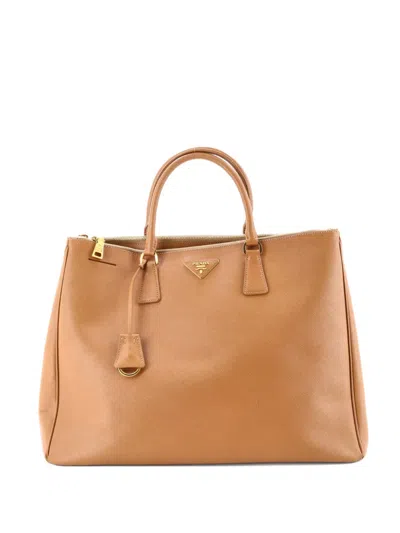 Pre-owned Prada Double Zip Lux Saffiano Leather Large Tote Bag In Brown