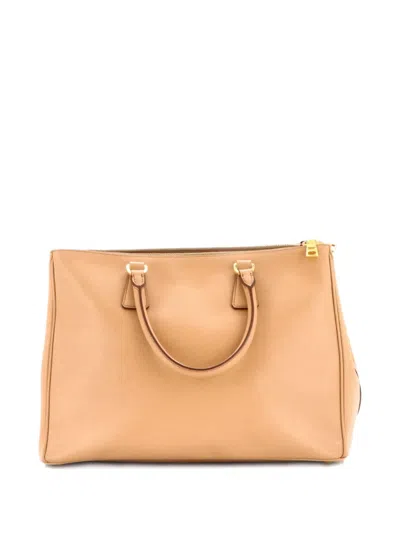 Pre-owned Prada Double Zip Lux Saffiano Leather Large Tote Bag In Brown