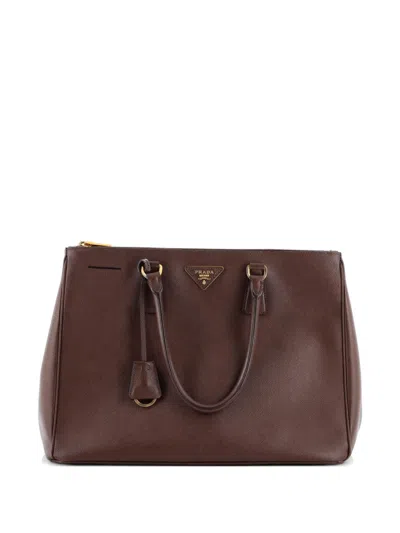 Pre-owned Prada Double Zip Lux Saffiano Leather Large Tote Bag In Brown