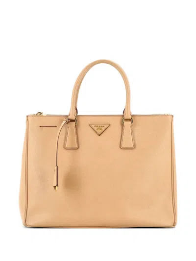 Pre-owned Prada Double Zip Lux Saffiano Leather Large Tote Bag In Neutral