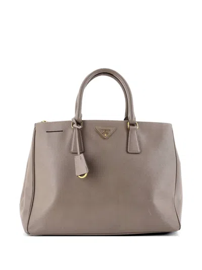 Pre-owned Prada Double Zip Lux Saffiano Leather Large Tote Bag In Neutral