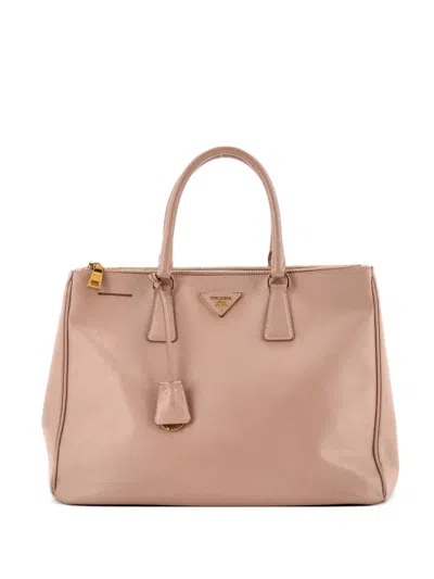 Pre-owned Prada Double Zip Lux Saffiano Leather Large Tote Bag In Neutral