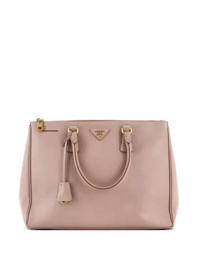 Pre-owned Prada Double Zip Lux Saffiano Leather Large Tote Bag In Neutral