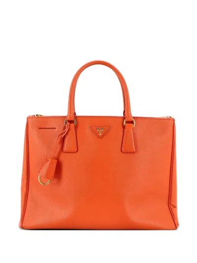 Pre-owned Prada Double Zip Lux Saffiano Leather Large Tote Bag In Orange