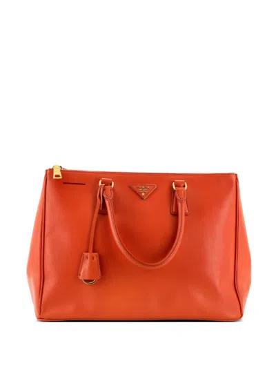 Pre-owned Prada Double Zip Lux Saffiano Leather Large Tote Bag In Orange