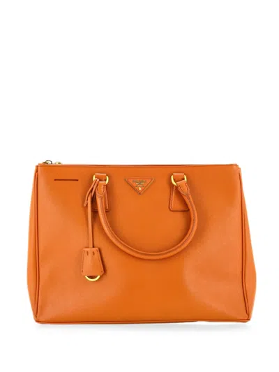 Pre-owned Prada Double Zip Lux Saffiano Leather Large Tote Bag In Orange