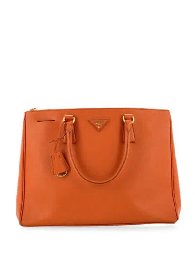 Pre-owned Prada Double Zip Lux Saffiano Leather Large Tote Bag In Orange