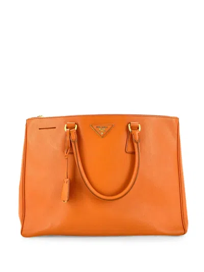 Pre-owned Prada Double Zip Lux Saffiano Leather Large Tote Bag In Orange