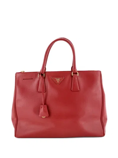Pre-owned Prada Double Zip Lux Saffiano Leather Large Tote Bag In Red