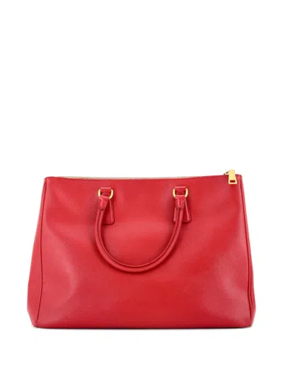 Pre-owned Prada Double Zip Lux Saffiano Leather Large Tote Bag In Red