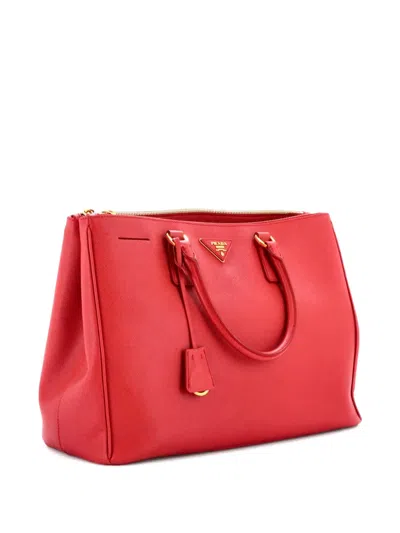 Pre-owned Prada Double Zip Lux Saffiano Leather Large Tote Bag In Red