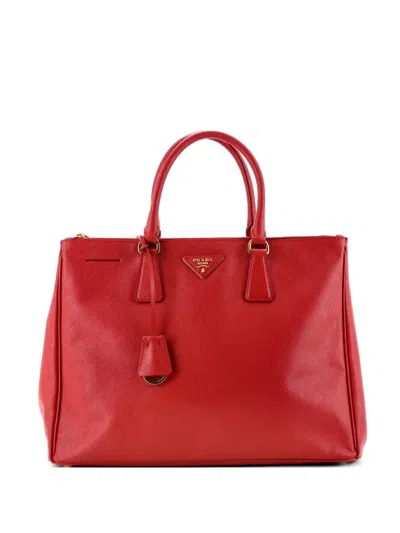 Pre-owned Prada Double Zip Lux Saffiano Leather Large Tote Bag In Red