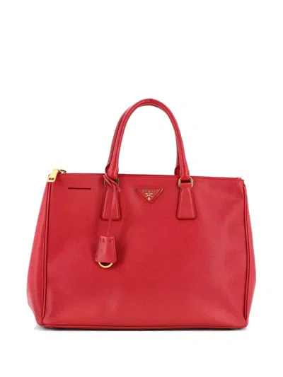 Pre-owned Prada Double Zip Lux Saffiano Leather Large Tote Bag In Red