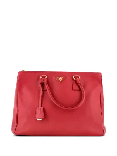 Pre-owned Prada Double Zip Lux Saffiano Leather Large Tote Bag In Red
