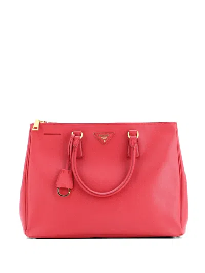 Pre-owned Prada Double Zip Lux Saffiano Leather Large Tote Bag In Red