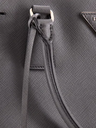 Pre-owned Prada Double Zip Lux Saffiano Leather Medium Tote Bag In 灰色