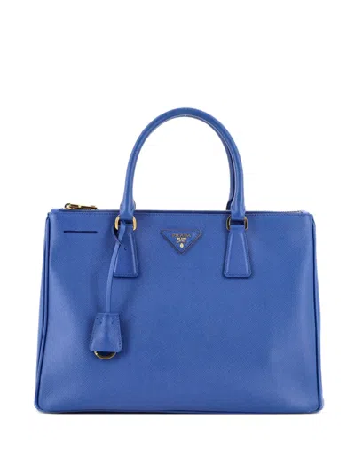 Pre-owned Prada Double Zip Lux Saffiano Leather Medium Tote Bag In Blue