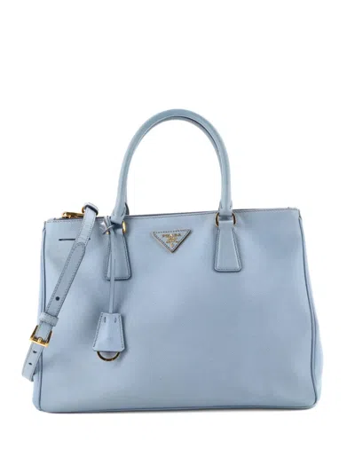 Pre-owned Prada Double Zip Lux Saffiano Leather Medium Tote Bag In Blue