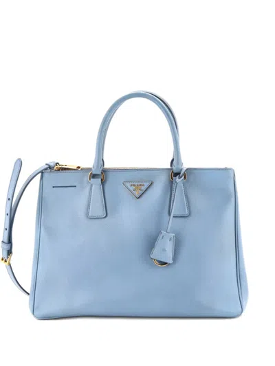 Pre-owned Prada Double Zip Lux Saffiano Leather Medium Tote Bag In Blue