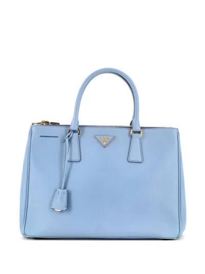 Pre-owned Prada Double Zip Lux Saffiano Leather Medium Tote Bag In Blue