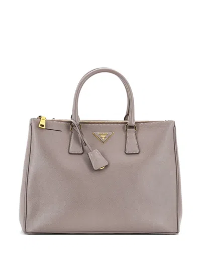Pre-owned Prada Double Zip Lux Saffiano Leather Medium Tote Bag In Brown