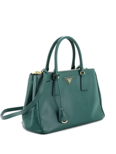 Pre-owned Prada Double Zip Lux Saffiano Leather Medium Tote Bag In Green