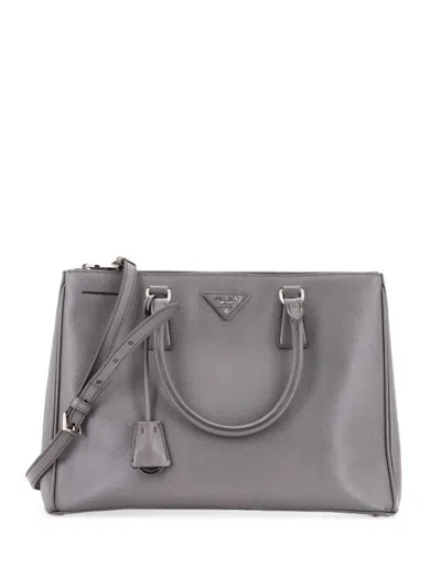 Pre-owned Prada Double Zip Lux Saffiano Leather Medium Tote Bag In Grey